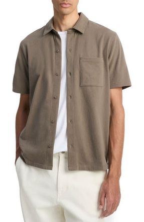 Vince Sueded Jersey Short Sleeve Button-Up Shirt in Dome at Nordstrom, Size X-Large