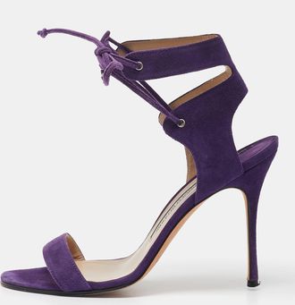 Manolo Blahnik Purple Suede Laramod Ankle Strap Sandals