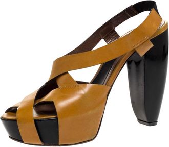 Marni Tan Leather Strappy Platform Block Heel Slingback Sandals