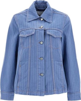Ganni Gestreept Denim Jack - Dames - Spijkerjassen - Blauw - M - Denim - Jassen