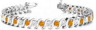 Allurez Citrine & Diamond Tennis S Link Bracelet 14k White Gold (4.00ct)