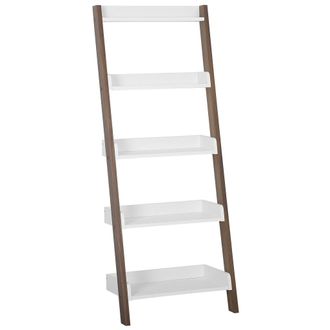 Beliani Estanter&iacute;a De Madera Oscura Blanco 5 Niveles Librer&iacute;a Inclinada Moderno Mobile Trio