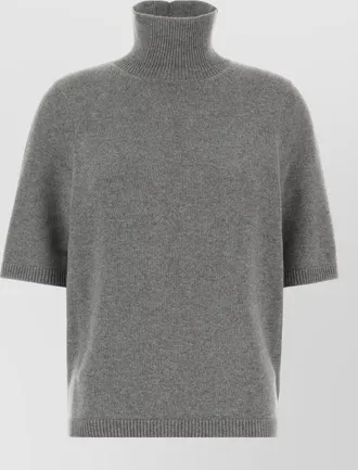 Alaia cashmere ribbed turtleneck short-sleeve sweater