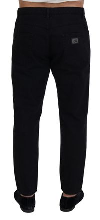 Dolce & Gabbana Mens Black Loose Regular Torn Cotton Jeans Clothing