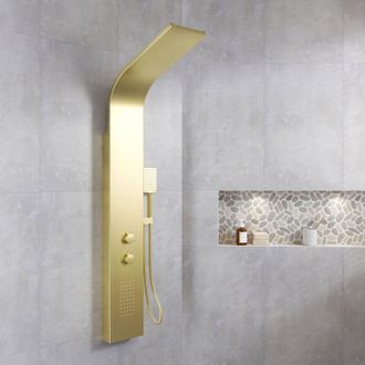 Aurlane Columna Ducha Efecto Lluvia - 140x20cm - Acero Inoxidable Oro Cepillado