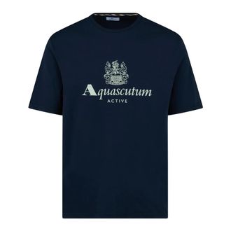 Aquascutum T-Shirts, male, Blue, Size: 2XL Active Big Logo Tee