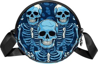 Generic Circle Crossbody Bag for Women, Skeleton Small Sling Bag Daypack with Zipper Adjustable Shoulder Straps Casual Ladies Girls Round Purse