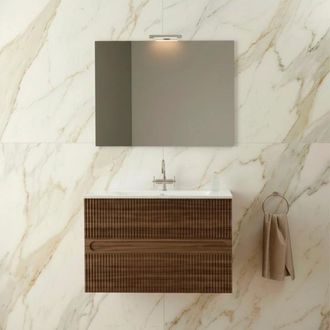 Mobo Mobile Bagno Sospeso 80 Cm Modello Aurora Mdf Noce Con Specchio E Lavabo Mobo