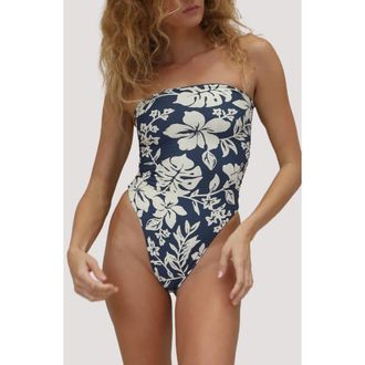 Stone Fox Swim Paola Macram&eacute; Strapless One-Piece Swimsuit in Hibisco at Nordstrom, Size Medium