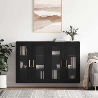 vidaXL Armadietti a Parete 2 pz Neri in Legno Multistrato - Vidaxl