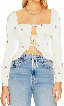 Majorelle London Front Tie Subtle Puff Sleeves Top In Cream