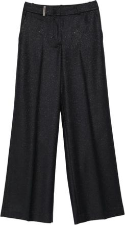 PESERICO Glinsterende Wijde Broek - Dames - Wijde Broeken - Zwart - S - Wol - Broeken