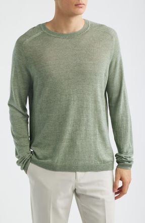 Jack Victor Cormack Long Sleeve Crewneck Linen & Silk Pullover in Sage at Nordstrom, Size Xx-Large