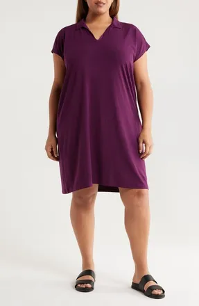Eileen Fisher Johnny Collar Jersey Dress in Blackberry at Nordstrom, Size 2X