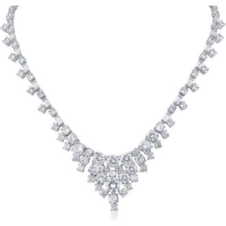 Kenneth Jay Lane Round Cubic Zirconia Graduated Drop Necklace in Silver at Nordstrom Rack, Size 16
