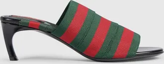 Gucci Womens Mule Sandal With Web, Green, Fabric