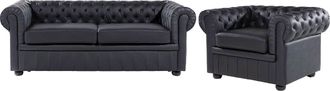 Beliani Beliani - Set Soggiorno Chesterfield In Pelle Nera Divano A 3 Posti + Poltrona Chesterfield