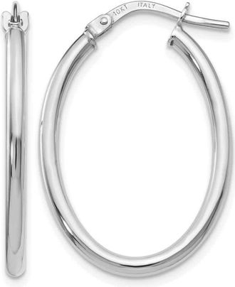 Diamond2Deal 10K White Gold Oval Shape Hinged Hoop Earrings