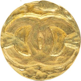 Chanel Pre-owned Womens Cc Gold Plated Round Brooch - Brown - One Size