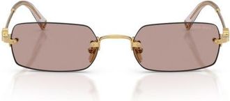 Miu Miu 52mm Rectangular Sunglasses in Gold /Light Purple Brown at Nordstrom