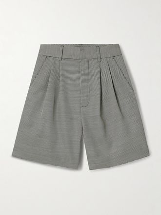 Anine Bing Shorts In Misto Lana Pied-de-poule Con Pinces Carrie - Grigio