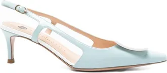 Roberto Festa Milano Blue Square Toe Buckle Slingback Heels