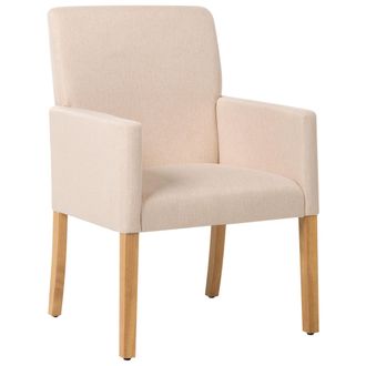 Beliani Silla De Comedor Tapizada En Tela Beige Con Patas De Madera Asiento Elegante Con Reposabrazos Rockefeller