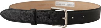 Dolce & Gabbana Mens Black Calf Leather Brown Backend Metal Buckle Belt