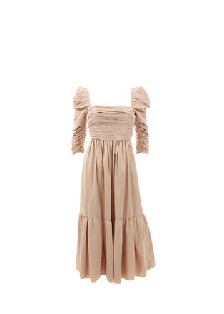 Self Portrait Nude Taffeta Square Neck Ruched Dress Size XS