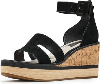 Franco Sarto L-Madaya Strappy Sandals Womens Wedge Shoes Black Suede : 9.5 M