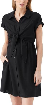 Ripe Colette Tie Up Linen Dress in Black at Nordstrom, Size X-Large