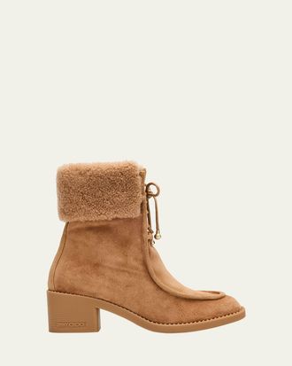 Jimmy Choo London Hali 60 Suede Shearling-Collar Ankle Booties