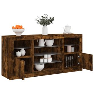 Berkfield Home Sideboard with LED Lights Smoked Oak 142.5x37x67 cm in Brown