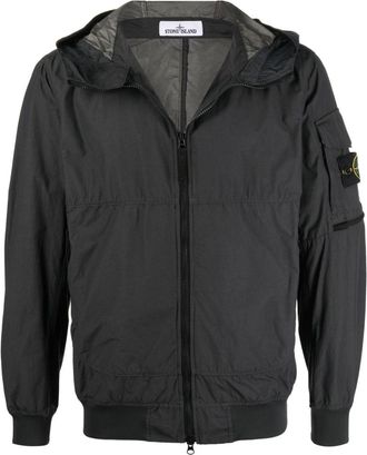 Stone Island Compass-patch hooded jacket - men - Polyamide/Polyurethane Resin - XXXL - Grey