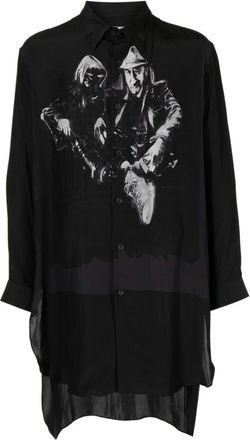 Yohji Yamamoto Casual Shirts, male, Black, L, Black Graphic Print Cotton Shirt
