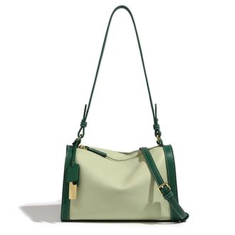 Generic Genuine Leather Hobo Crossbody Bag for Women Casual Purse Fashion Shoulder Bag with Zipper Barrel Cylinder Bags (Green)