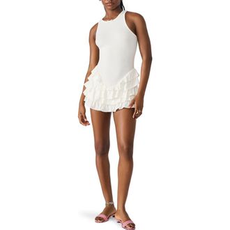 Steve Madden Clea Racerback Ruffle Detail Cotton Blend Minidress in Antique at Nordstrom Rack, Size X-Large