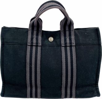 Herm&egrave;s Black Canvas Tote Bag (Pre-Owned)