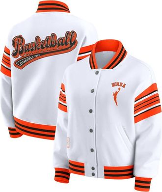 WEAR by Erin Andrews Womens WEAR by Erin Andrews White/Orange WNBA Full-Snap Fleece Sweatshirt Jacket at Nordstrom, Size Small