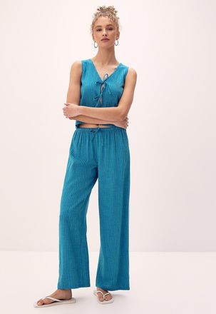 Twik Wide-leg linen blend print pant