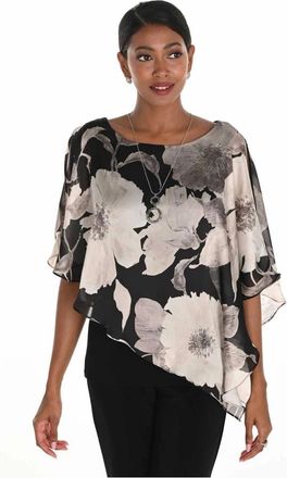 Frank Lyman Design Asymmetrische Geweven Top Zwart/Beige - Dames - Blouses - Veelkleurig - 3XL - Polyester - Overhemden