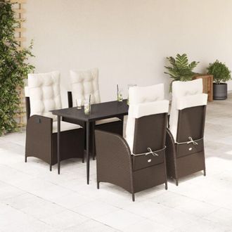 vidaXL Set Comedor De Jard&iacute;n 5 Piezas Y Cojines Rat&aacute;n Sint&eacute;tico Marr&oacute;n Vidaxl