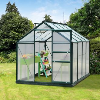OUTSUNNY Walk-In Polycarbonate Greenhouse Plant Grow Galvanized Aluminium in Bottle Green