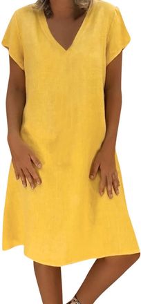 Generic Womens Dresses UK Plus Size S-5XL,V Neck Midi Dress Elegant Plain Short Sleeve Tshirt Dress Sun Dress Casual Loose Beach Boho Dresses Holiday Party A-