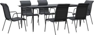 vidaXL Vidaxl - Juego De Comedor Para Jard&iacute;n 7 Piezas Acero Y Textilene Negro