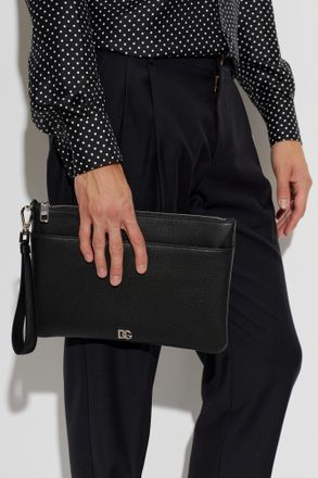 Dolce & Gabbana Leather Wristlet Pouch, Mens, Black