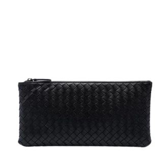 Bottega Veneta Pre-owned Woven Nappa Leather Pouch - Dames - Pre-owned - Zwart - Maat: ONE Size Leer