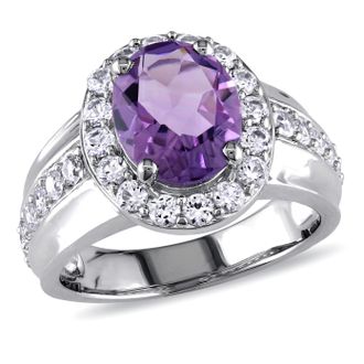 Mimi & Max 3 3/4ct TGW Oval Cut Amethyst and Created White Sapphire Halo Ring in Sterling Silver