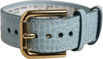 Dolce & Gabbana Embossed Leather with Gold Buckle Belt - Blue