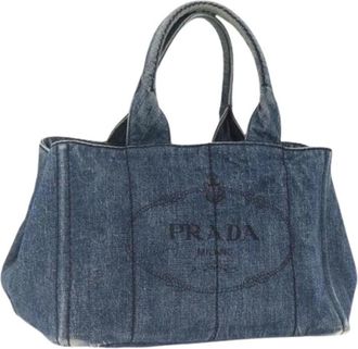 Prada Pre-owned Tote Bags, female, Blue, Size: ONE SIZE Pre-owned Vintage Canvas Tote Bag